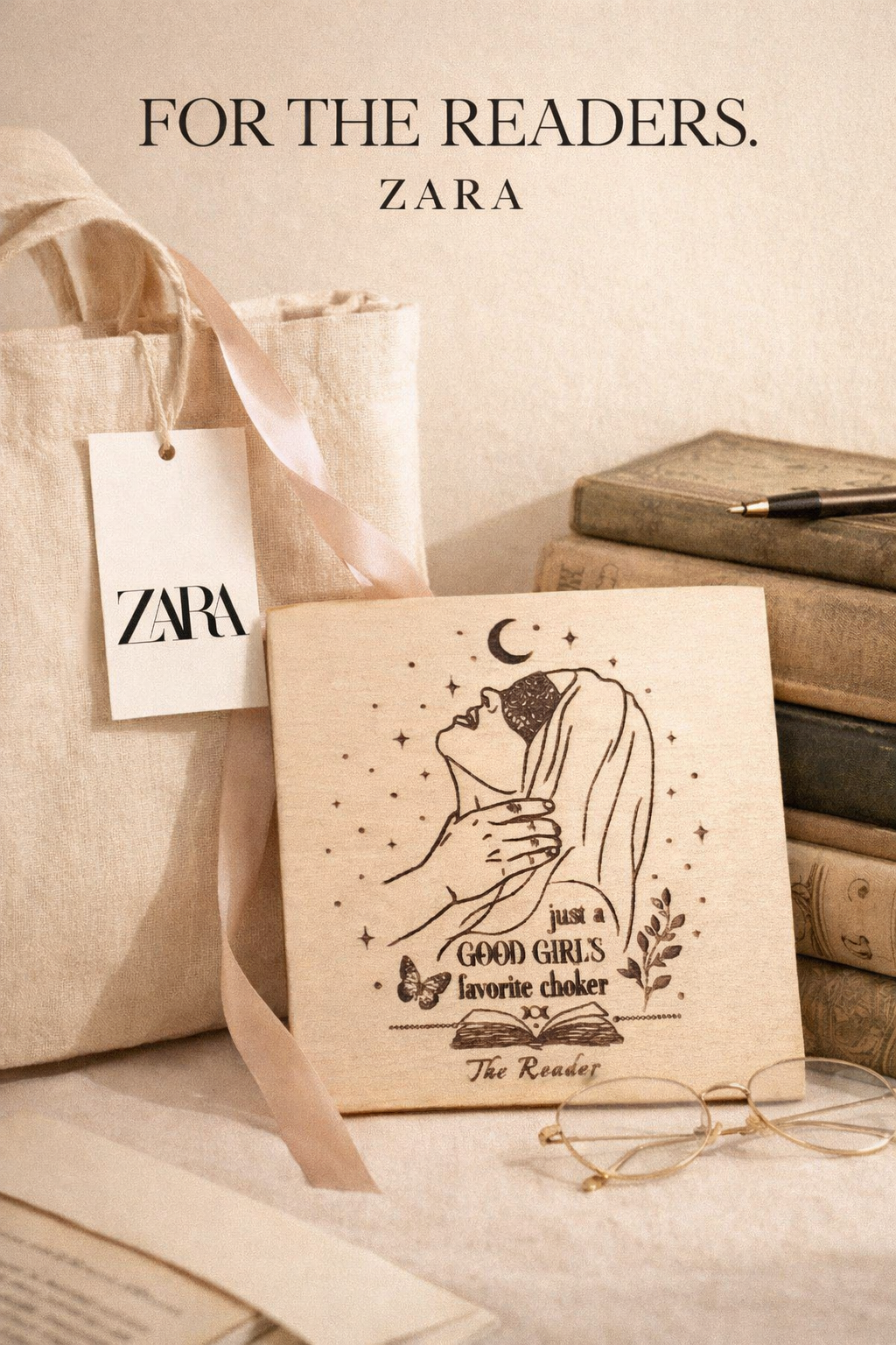 Placa de Madera Grabada – “For the Readers”